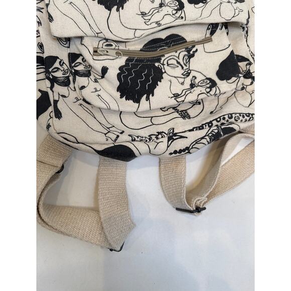 Artsy Cream Black Oaxacan Backpack Woven Canvas OS EUC Unbranded Handmade Mexico - Picture 3 of 11